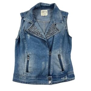 Dolled Up Denim Vest Womens S Blue Excellent Studded Moto Distressed D8PC494N